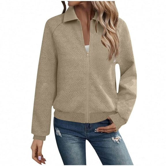 Fall Jackets Sevevn Women's Casual Solid Turndown Neck Long Sleeved Zipper Jacket Coat