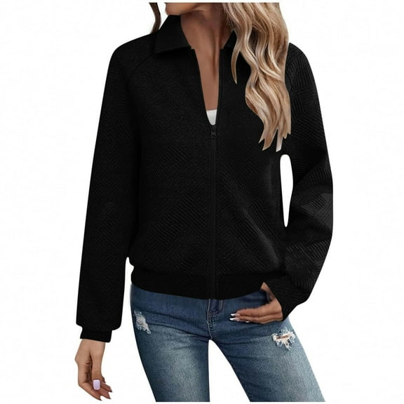 Fall Jackets Sevevn Women's Casual Solid Turndown Neck Long Sleeved Zipper Jacket Coat