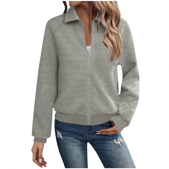 Fall Jackets Sevevn Women's Casual Solid Turndown Neck Long Sleeved Zipper Jacket Coat