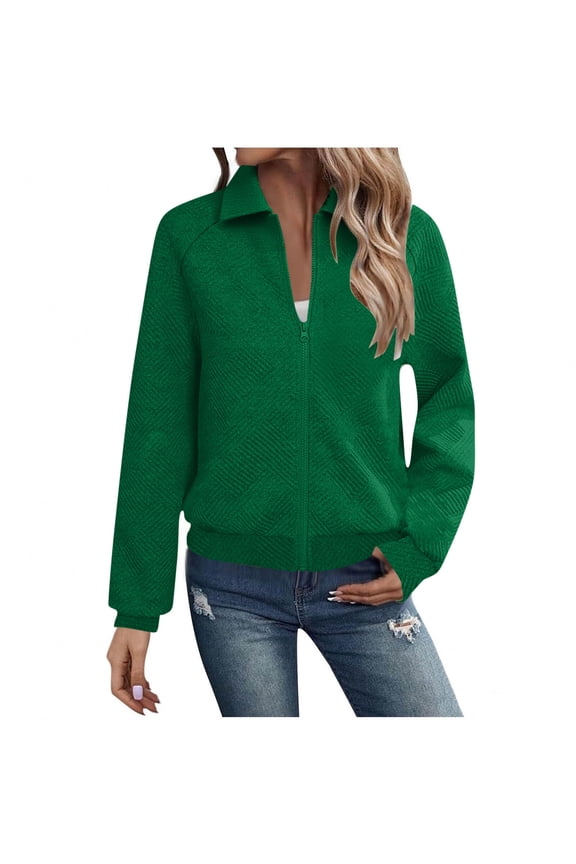 Fall Jackets Sevevn Women's Casual Solid Turndown Neck Long Sleeved Zipper Jacket Coat