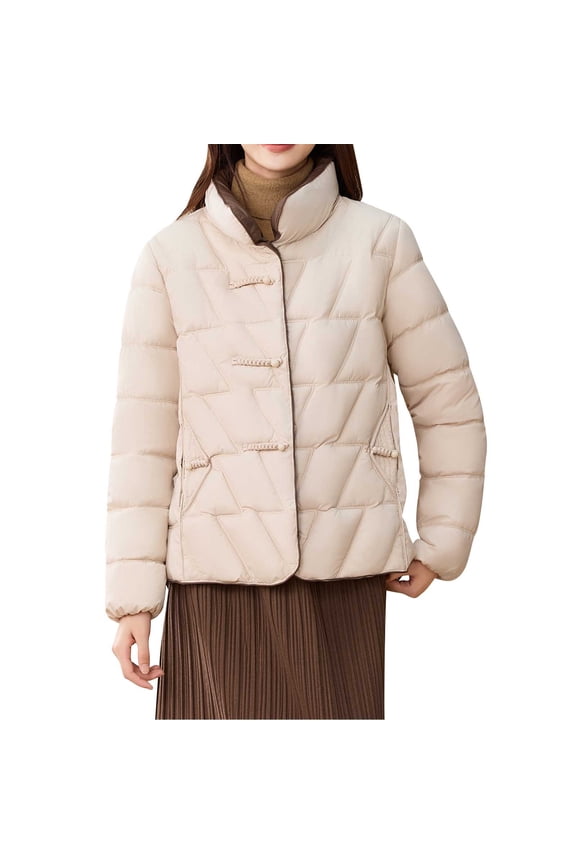 Fall Jackets Sevevn Womens Puffer Jackets Quilted Lightweight Stand Collar Button Down Warm Winter Coats with Pockets