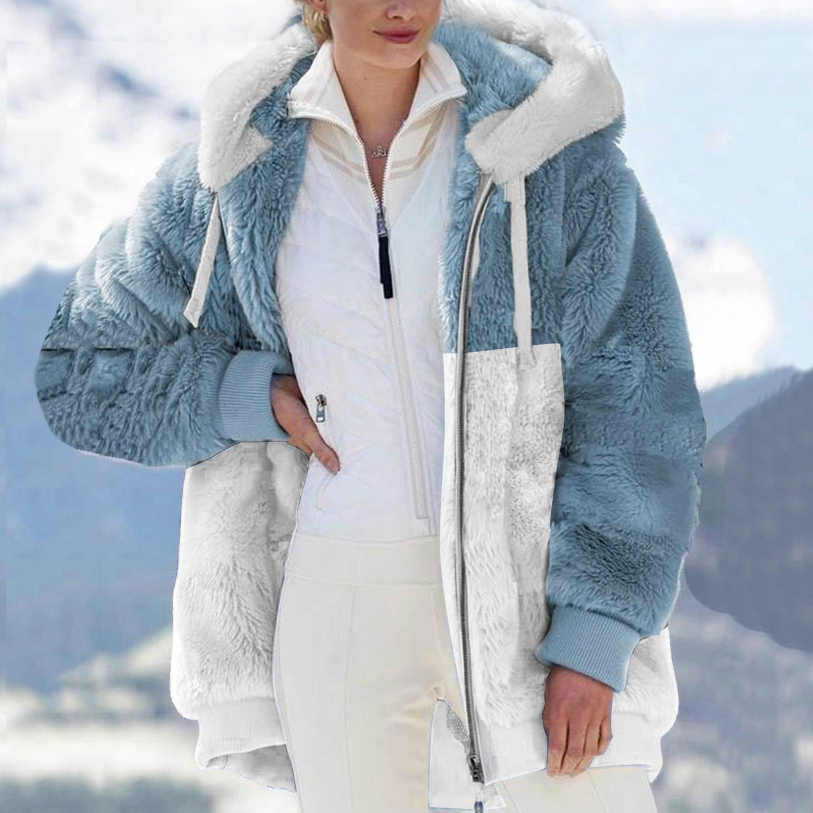 Womens Fuax Fur Coat Winter Warm Fluffy Faux Fur Parka Jacket Thick Plus  Size Outerwear Overcoat