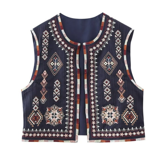 Fall Jackets Women Boho Vest Floral Embroidered Front Open Sleeveless Vintage Trendy Cowgirls Cardigan 2025 Winter Outfits