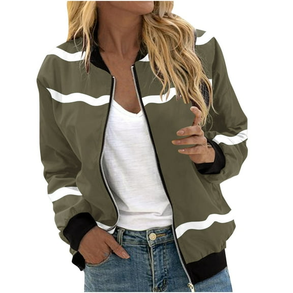 Fall Jackets for Women Color Block Zip up Baseball Jacket Casual Coat Stand Collar Lightweight Short Outwear Tops Sweatshirts for Womens S-109 Green M