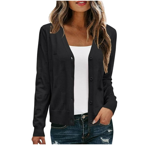 Fall Jackets for Women Lightweight Dressy New Cropped Cardigan Sweaters for Women Lightweight Fall Casual Soft Knit Open Front Button down Outerwear Outfits Black XL