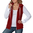 thumbnail image 1 of Fall Jackets Women Polar Hooded Vest Solid Sleeveless Drawstring Waistcoat Lightweight Jacket, 1 of 5