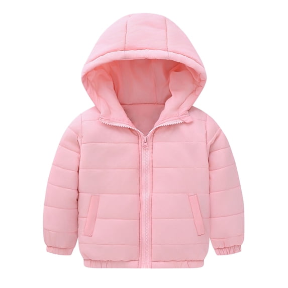 Fall Jackets for Girl Trendy New Toddler Boys Girls Puffer Jacket down Winter Coats with Hood Kids Lightweight Hooded Padded Outwear Pinky 1 Years