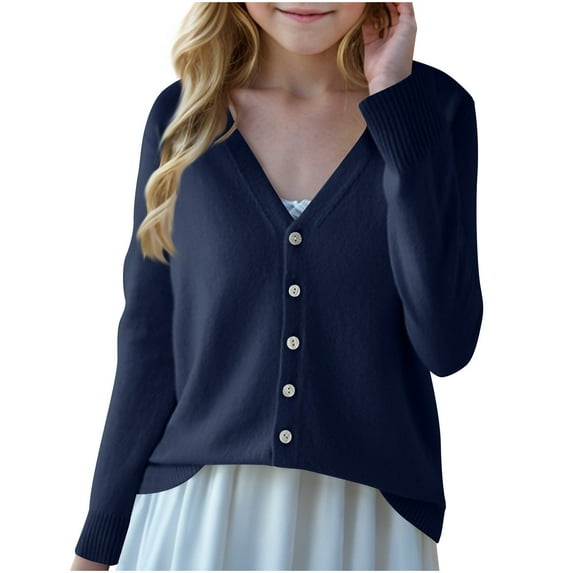 Fall Jackets for Girls Dressy New Cardigan for Girls Button down Fall Winter Trendy Lightweight Sweater Soft Comfy Coats Outerwear Navy M