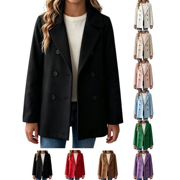 Fall Jackets for Girls Zaewscy Girls Double‑Breasted Wool Blend Coat Notched Lapel Long Sleeve Kids Casual Wool Outerwear Black 170