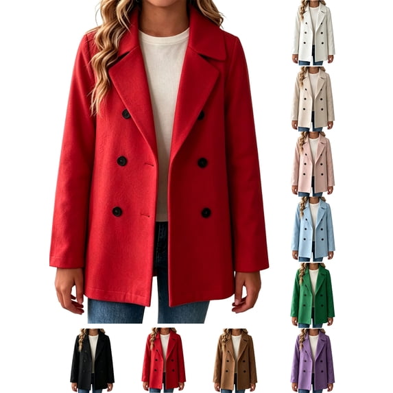Fall Jackets for Girls Zaewscy Girls Double‑Breasted Wool Blend Coat Notched Lapel Long Sleeve Kids Casual Wool Outerwear Red 140