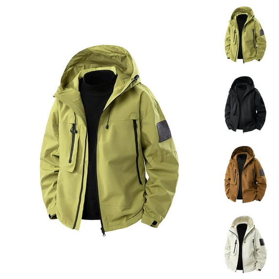 Fall Jackets for Men 2025 Long Sleeve Casual Multiple Pockets Zip Up Hooded Jacket Outerwear Hoodie Coat
