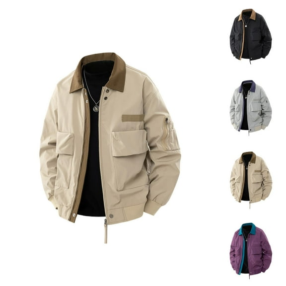 Fall Jackets for Men 2025 Long Sleeve Outdoor Casual Collared Zip Up Jacket with Pockets Outerwear Coat