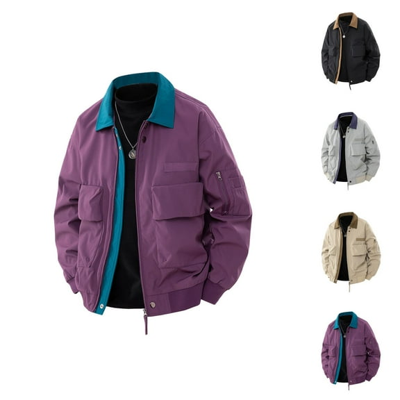 Fall Jackets for Men 2025 Long Sleeve Outdoor Casual Collared Zip Up Jacket with Pockets Outerwear Coat