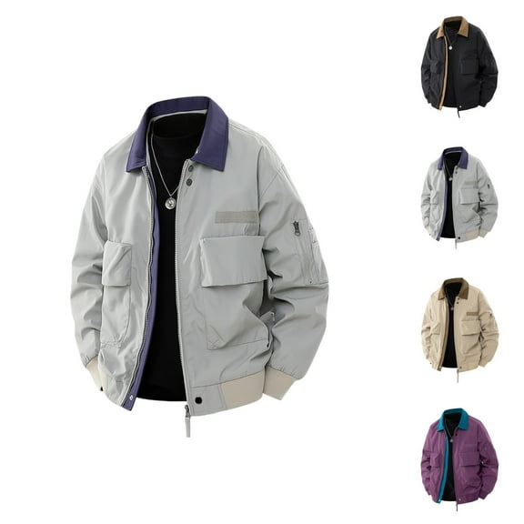 Fall Jackets for Men 2025 Long Sleeve Outdoor Casual Collared Zip Up Jacket with Pockets Outerwear Coat