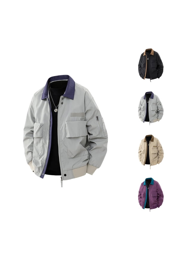 Fall Jackets for Men 2025 Long Sleeve Outdoor Casual Collared Zip Up Jacket with Pockets Outerwear Coat