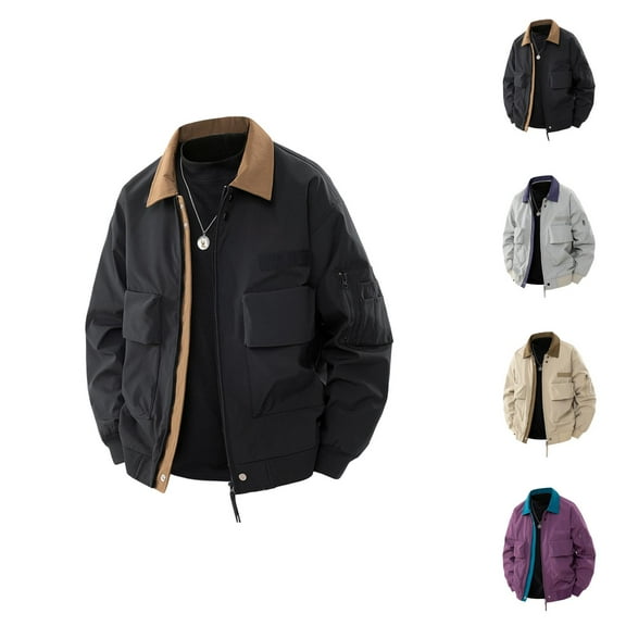 Fall Jackets for Men 2025 Long Sleeve Outdoor Casual Collared Zip Up Jacket with Pockets Outerwear Coat