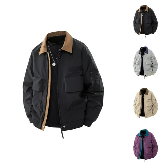 Fall Jackets for Men 2025 Long Sleeve Outdoor Casual Collared Zip Up Jacket with Pockets Outerwear Coat