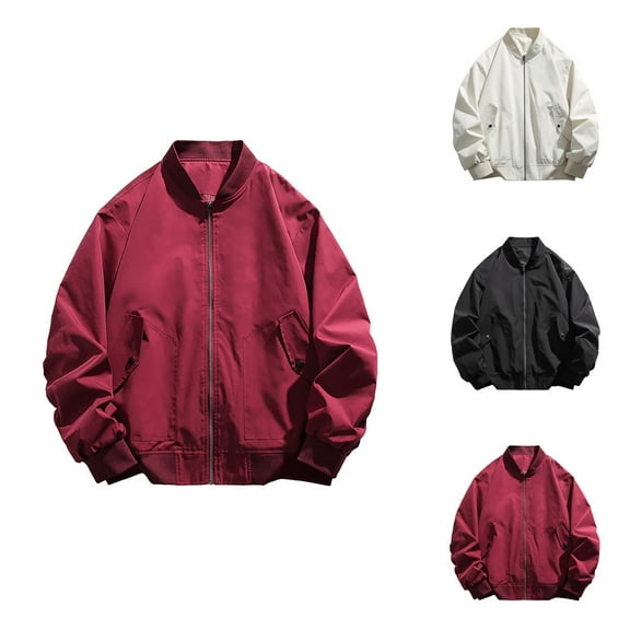 Fall Jackets for Men 2025 Long Sleeve Stand Collar Loose Fit Casual Zip Up Jacket with Pockets Coat Outerwear