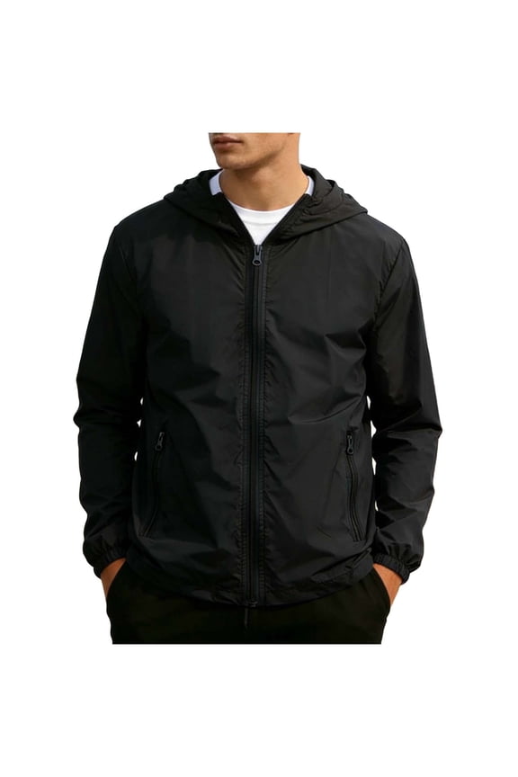 Fall Jackets for Men Plus Size New Mens Long Sleeve Full Zip Lightweight Coat Drawstring Hooded Sweatshirt Plus Size Jacket with Pockets Black 4XL