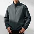 thumbnail image 1 of Fall Jackets for Men Windbreaker Stand Up Collar Full Zipper Solid Color Fashion Casual Outerwear with Pockets Dark Gray XL, 1 of 7