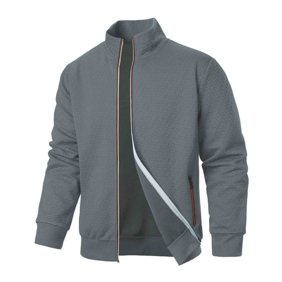 Fall Jackets for Men with Zipper Pockets Long Sleeve Zip Up Coats Mens Casual Solid Color Slim-Fit Mock Neck Business Work Outerwear Jacket