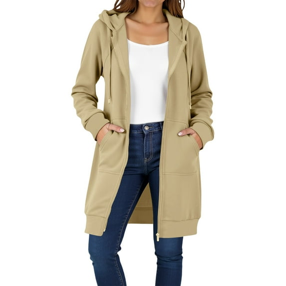 Fall Jackets for Women 2025 Hooded Zip Up Fleece Outwears Fashion Solid Color Coats Casual Mid-Length Jacket Long Sleeve Hoody Coats with Pocket