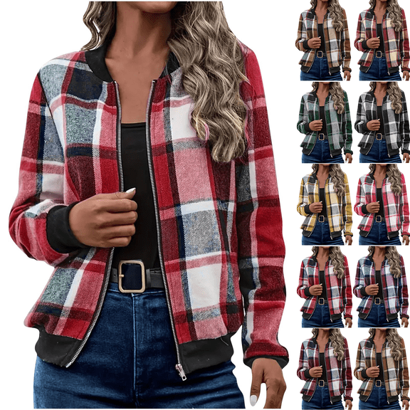 Fall Jackets for Women 2025 Long Sleeve Round Neck Zipper Lightweight Jacket Winter Coats Red S-2XL