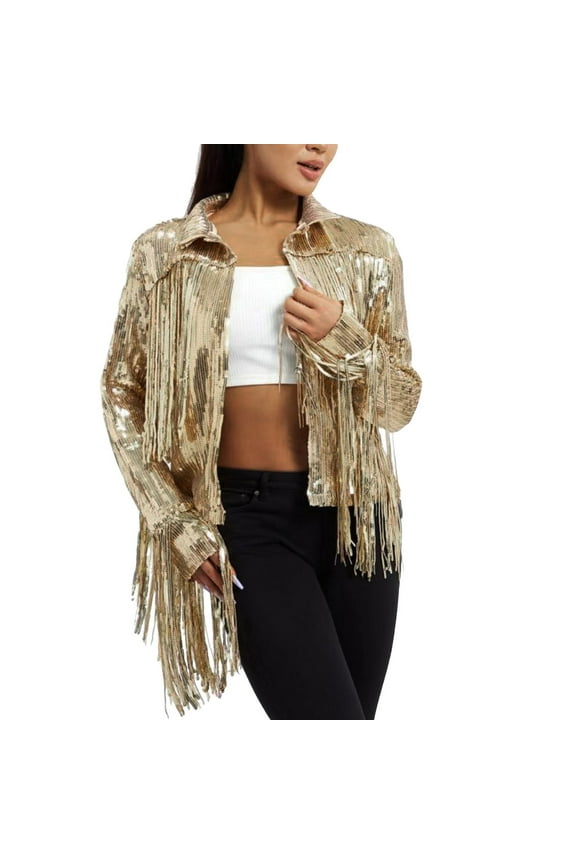 Fall Jackets for Women 2025 Sequin Fringe Disco Cowgirl Cropped Plus Size Lapel Y2K 90s Streetwear Tassel Winter Coats