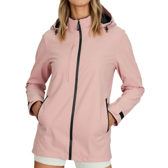 Fall Jackets for Women 2025 Solid Windproof Waterproof Zipper Hooded Raincoat Outdoor Hiking Camping Windbreaker With Pocket Winter Coats