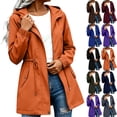thumbnail image 1 of Fall Jackets for Women Casual Hooded Mid-Length Waterproof Jacket With Drawstring Waist and Pockets Outdoor Hiking And Climbing, 1 of 8