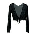 thumbnail image 1 of Fall Jackets for Women Dressy New Womens Tie Front Shrugs Cropped Cardigan Solid Color Long Sleeve Lightweight Mesh Lace up Outerwear Black One Size, 1 of 3