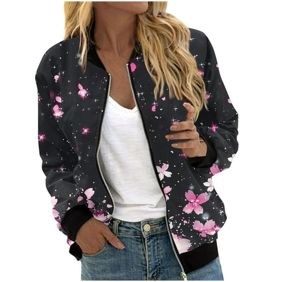 Fall Jackets for Women Fashion Zip Up Bomber Jacket Lightweight Long Sleeve Coats Casual Outerwear with Pockets