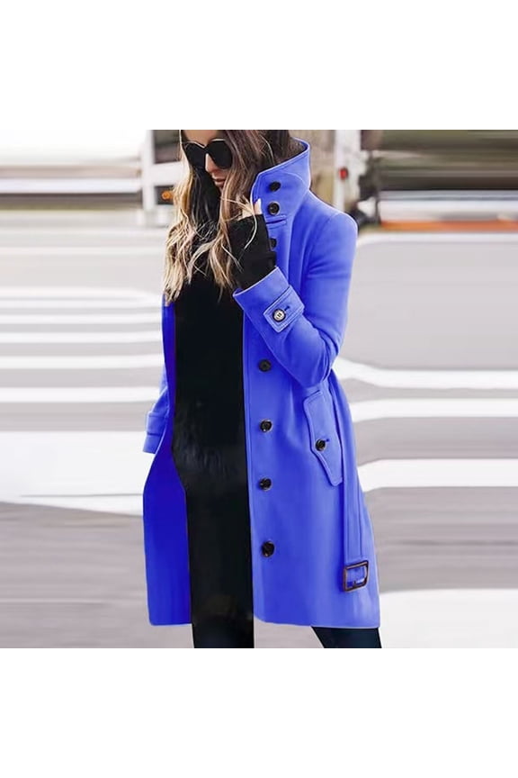 Fall Jackets for Women Lightweight Trench Coats Wool Blend Button Down Pea Coats Belted Winter Overcoats