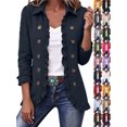 thumbnail image 1 of Fall Jackets for Women Ruffle Detail Double Breasted Shirt Jacket - Versatile Long Sleeve Open Front Top for Spring/Fall Layering, 1 of 9
