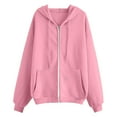 thumbnail image 1 of Fall Jackets for Women Solid Color Baggy Sweatshirts Full Zip Up Hoodie Sport Coat with Pockets Long Sleeve Outwear (M, Pink), 1 of 3