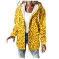 thumbnail image 1 of Fall Jackets for Women Trendy Hooded Full Zipper Solid Loose Sequin Drawstring Plus Size Fall Coats for Women,Yellow,2XL, 1 of 5