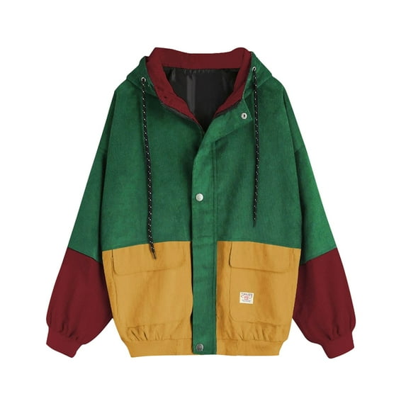 Fall Jackets for Women Trendy Hooded Solid Color Patchwork Color Blocking Pocket Waterproof Raincoat Drawstring Fall Coats for Women,Army Green,L