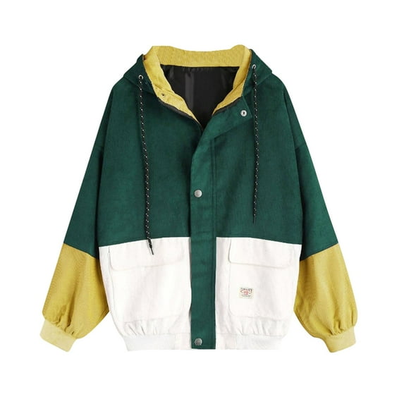 Fall Jackets for Women Trendy Hooded Solid Color Patchwork Color Blocking Pocket Waterproof Raincoat Drawstring Fall Coats for Women,Green,XL