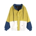 thumbnail image 1 of Fall Jackets for Women Trendy Hooded Solid Color Patchwork Color Blocking Pocket Waterproof Raincoat Drawstring Fall Coats for Women,Yellow,M, 1 of 2