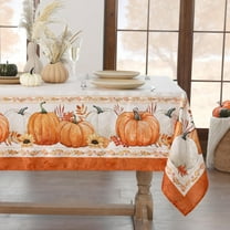 Fall Jacquard Rectangle Tablecloth, Thanksgiving Pumpkins Waterproof Table Cloth, Autumn Harvest Washable Table Cover for Holiday, Dining, Party Decor, 60 x 84 Inch