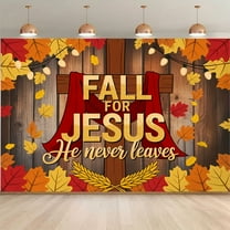 Fall for Jesus He Never Leaves Backdrop Golden Wheat Sheaves Christian Religion Photography Background Autumn Maple Leaves Thanksgiving Friendsgiving Party Decorations Banner Photo Booth Props
