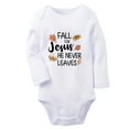 thumbnail image 1 of Fall For Jesus He Never Leaves Funny Rompers, Newborn Baby Unisex Bodysuits, Infant Jumpsuits, Toddler 0-12 Months Kids Long Sleeves Oufits (White, 6-12 Months), 1 of 4