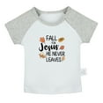 thumbnail image 1 of Fall For Jesus He Never Leaves Funny T shirt For Baby, Newborn Babies T-shirts, Infant Tops, 0-24M Kids Graphic Tees Clothing (Short Gray Raglan T-shirt, 0-6 Months), 1 of 4