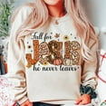 thumbnail image 1 of Fall for Jesus He Never Leaves Sweatshirt, Christian Autumn Shirt with Pumpkin and Leopard Print, Faith-Based Thanksgiving SWEAT Sweatshirt for Women BO120749, 1 of 5