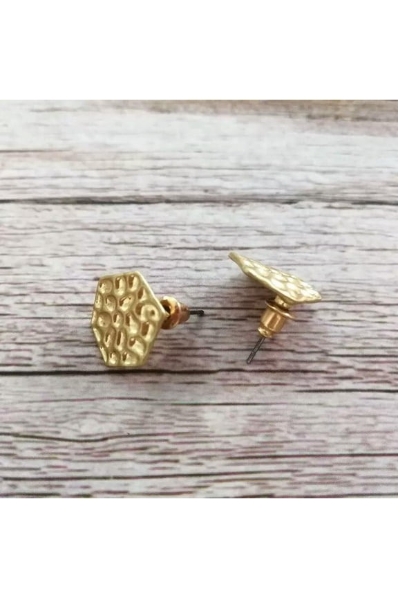 Fall Jewelry Simple Hammered Hexagon Geometric Studs Minimalist Stud Earrings