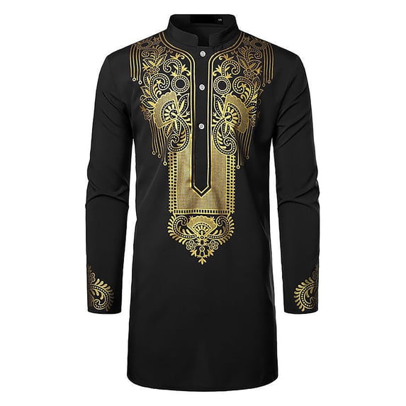 Fall Jumpsuits for Men African Gold Embroidered Long Sleeve Dashiki Tunic For Men Trendy Clothes
