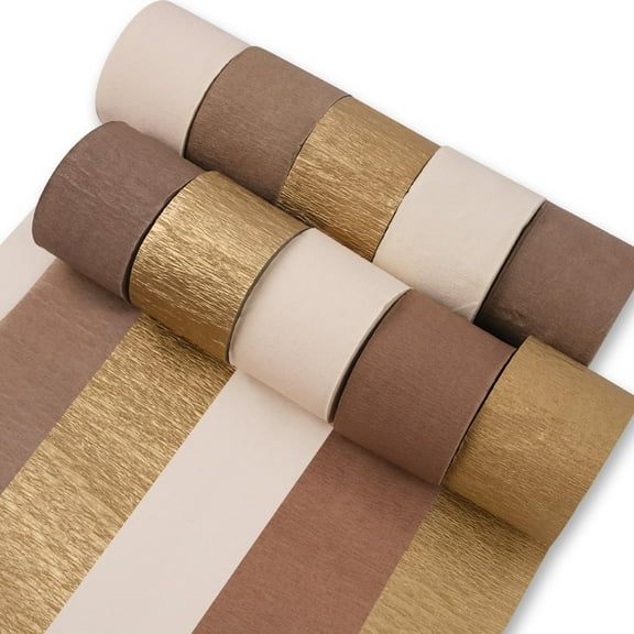 Fall Jungle Theme Crepe Paper Streamers 10pcs 820ft, Neutral Brown Metallic Gold Sand White Boho Party Decor for Wedding Shower Birthday Graduation, Brown