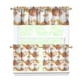 thumbnail image 1 of Fall Kitchen Curtains 24 Inch Short - 3 Panel Set, Autumn Harvest Print, Rod Pocket Window Treatment for Thanksgiving, Farmhouse, Cafe, Living Room - Machine Washable, 1 of 6