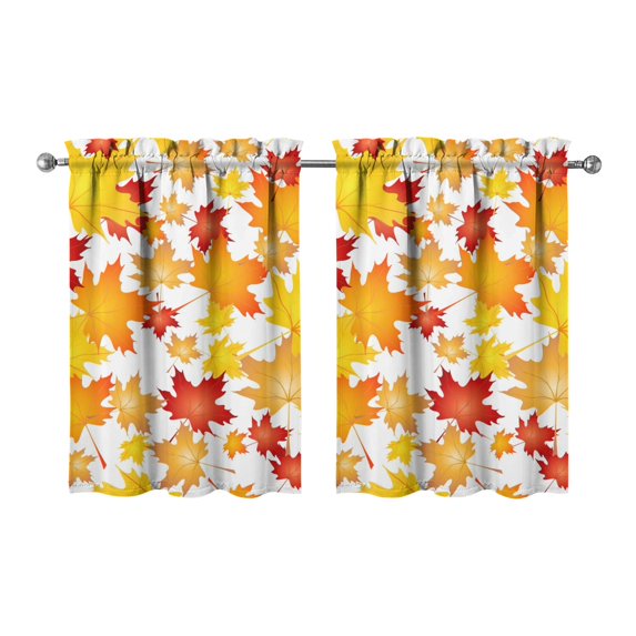 Fall Kitchen Curtains 36 Inch Short - 2 Panel Set, Autumn Harvest Print, Rod Pocket Window Treatment for Thanksgiving, Farmhouse, Cafe, Living Room - Machine Washable