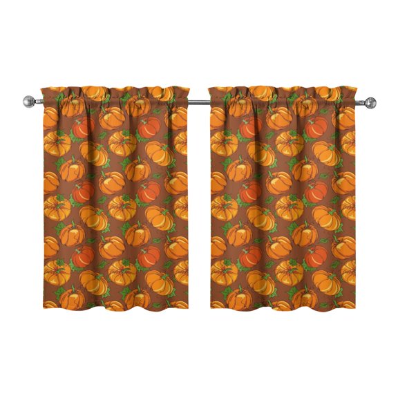 Fall Kitchen Curtains 36 Inch Short - 2 Panel Set, Autumn Harvest Print, Rod Pocket Window Treatment for Thanksgiving, Farmhouse, Cafe, Living Room - Machine Washable